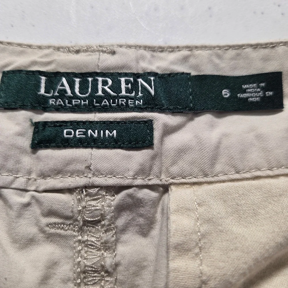 Lauren Ralph Lauren Khaki Denim Shorts Women's Size‎ 6 Flat Front Preppy Y2K